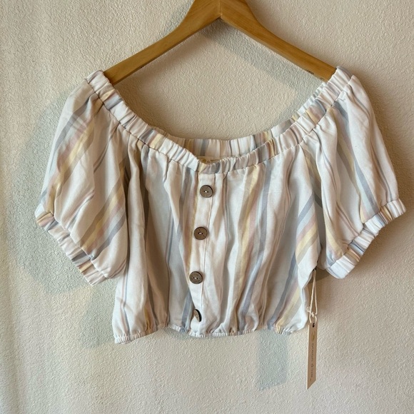 Ocean Drive Striped Crop Top - White and Pastel - Picture 1 of 4